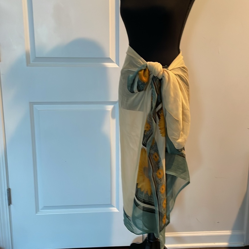 Shawl, Sarong, Swim Cover Yellow Cream Handmade Sheer Vacation Coastal Resort